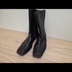 Paul Green Black Square-Toe Leather Ankle Boots
